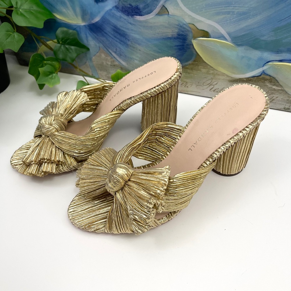 New Loeffler Randal Penny Gold Pleated Bow Heel in Gold Size 7 - Picture 7 of 14